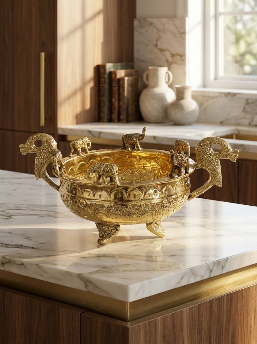Handcrafted brass elephant urli bowl centerpiece