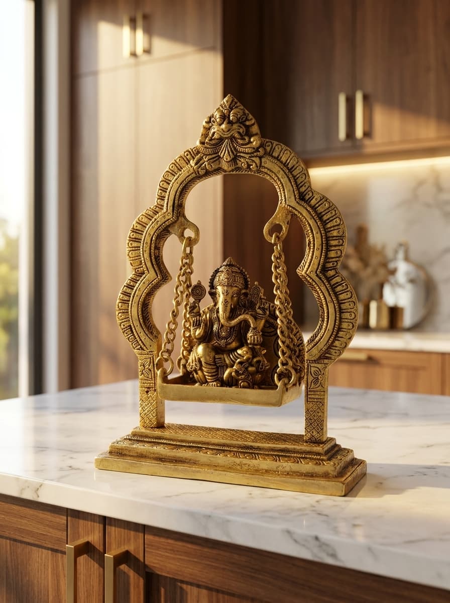 Brass Kamadhenu cow with calf and integrated diyas