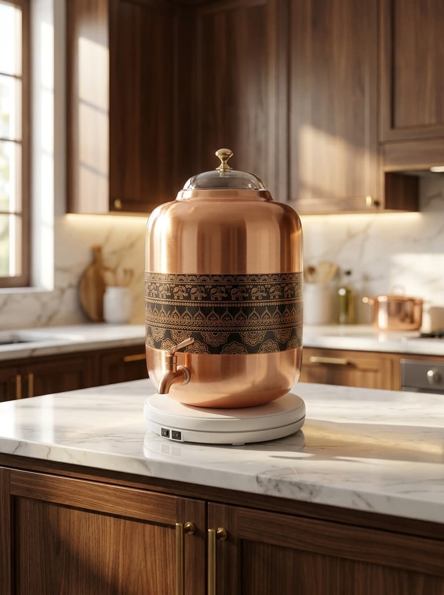 Traditional pure copper matka water vessel from Dolle Kitchenware Kalaburagi