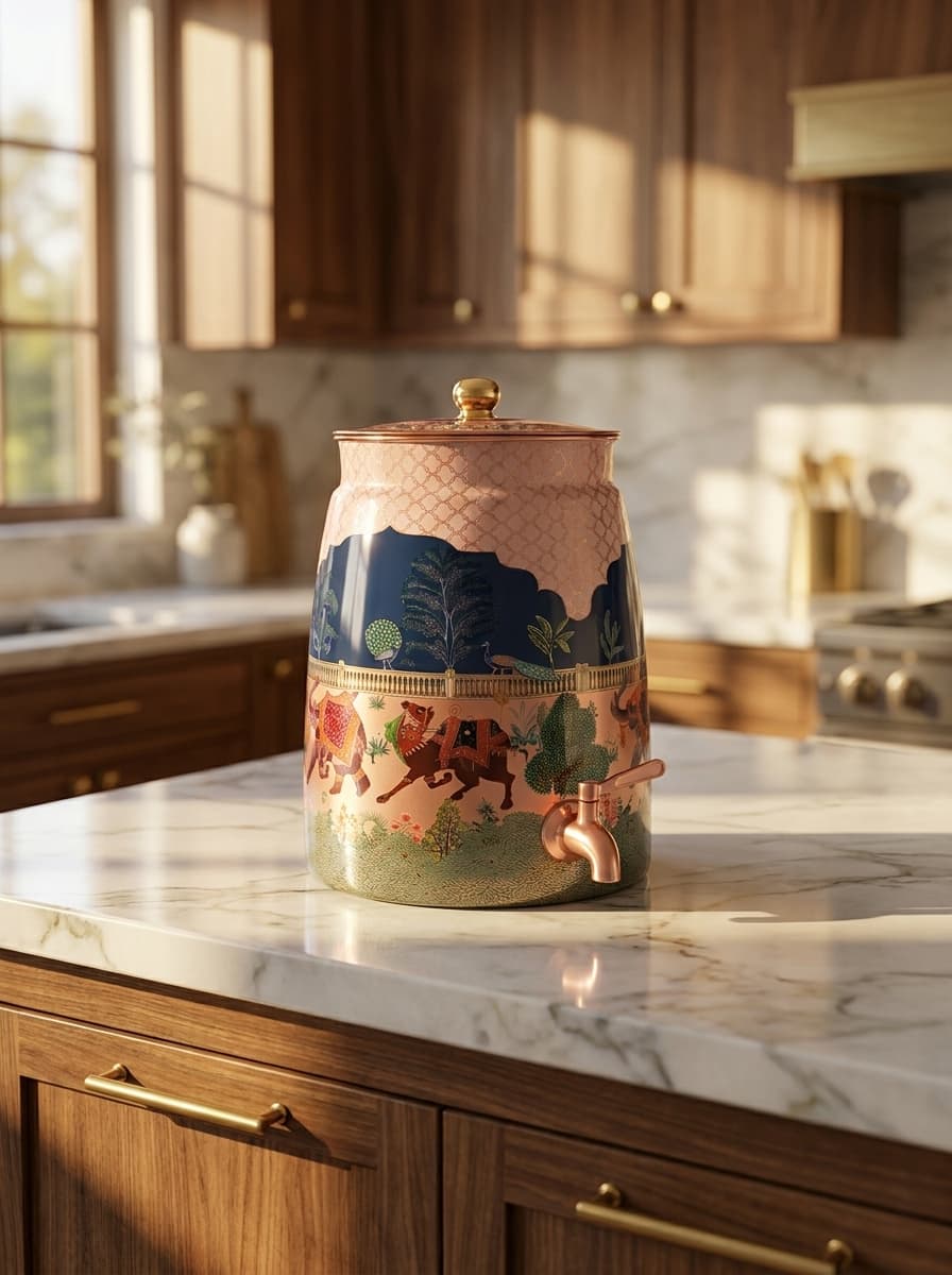 Laminated copper water tank container for wellness